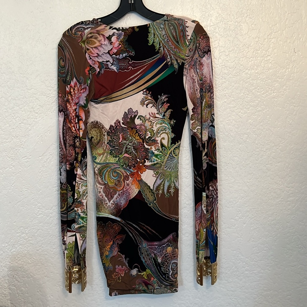 VINTAGE By Sky multi color dress with Gold cuffs - Picture 6 of 7